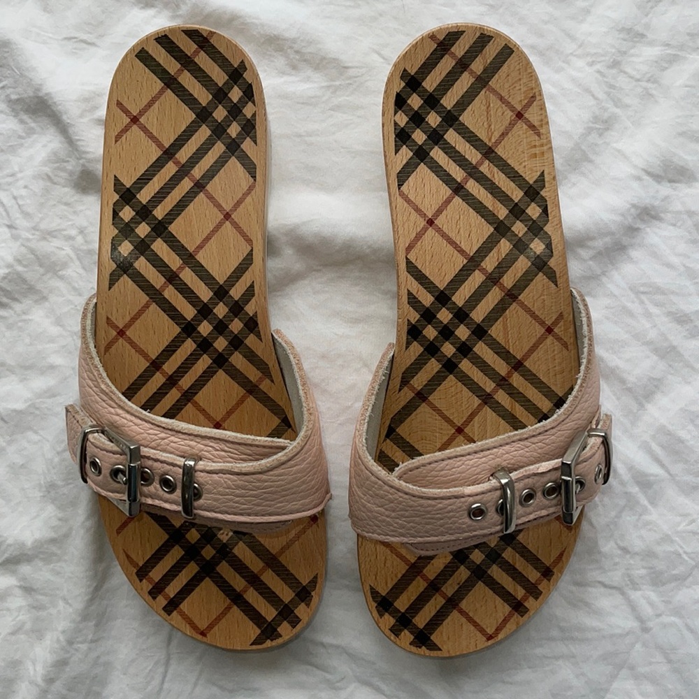 Burberry Pink and Tan Mules